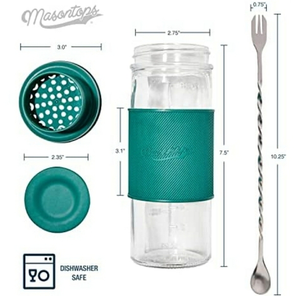 Masontops Cocktail Shaker Set – Glass Mason Jar Shaker–4PCw/ Metal swizzle stick - Picture 8 of 16